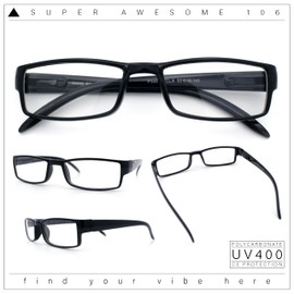 SA106 Black Narrow Rectangular Spring Hinge Plastic Clear Lens Eye Glasses