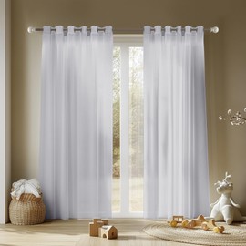NAKIHOUSE Voile Curtain, Silver Voile Curtains for Living Room 63 Drop Net Curtain Light Filtering Window Treatment Sheer & Drapes Eyelet Top Curtains for Bedroom/Nursery Room 52" x 63", 2 Panels