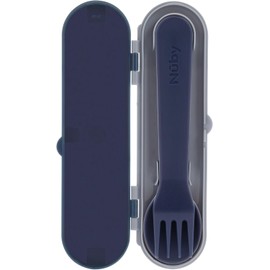 Nuby - Utensilios para niños pequeños con funda de viaje, juego de tenedor y cuchara autoalimentables para niños, utensilios de entrenamiento fáciles de sostener con bordes seguros redondeados