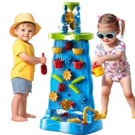 Water Table for Toddlers 1-3 Kids Ages 4-8, Double-Sided Waterfall Discovery Wall with Rich Activity Set, Summer Kids Outdoor Beach Sensory Sand Water Play Table Toys, Birthday Gifts for Boys & Girls