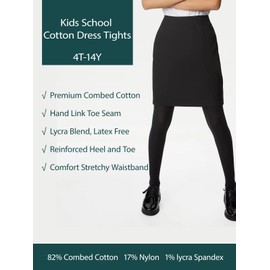 COTTON DAY Kids Girls School Dress Cotton Tights 4-6 Years 2 Pack (Navy Blue, Size 6)