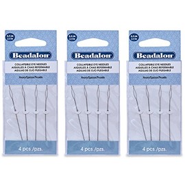 3-PACK - Beadalon Collapsible Eye Beading Needles 2.5-Inch Heavy 4 per Pack (Total 12 Needles)