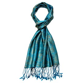 Lorenzo Cana Silk Scarf for Men Scarf 100% Silk Woven Men's Scarf Elegant Paisley Pattern Tone on Tone, turquoise gold