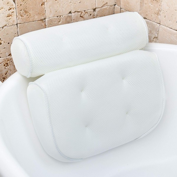 Bathtub Pillow for Neck and Shoulder: Spa Bathroom Accessories Bath Pillow for Bathtub with 6 Suction Cups. Luxury Headrest Bath Cushion for Tub. Self-Care Gifts for Women, Relaxing Bath Gift Set