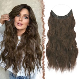 FESHFEN Secrets Hair Extensions, Long Wavy Hair Extensions, Invisible Secret Hair Extensions, Synthetic Hair, Invisible Hairpieces for Women, 50 cm, Chestnut Brown