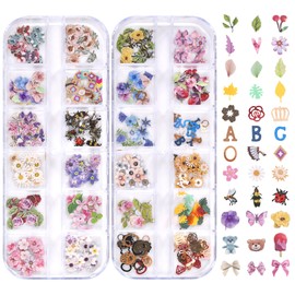 AIPULIDUO 600Pcs 3D Flower Nail Art Charms Bee Bear Sequins Decals Colorful Mixed Bows Letters Design Slice Nail Maple Leaves Ultra Wood Pulp Flakes Sequins 4