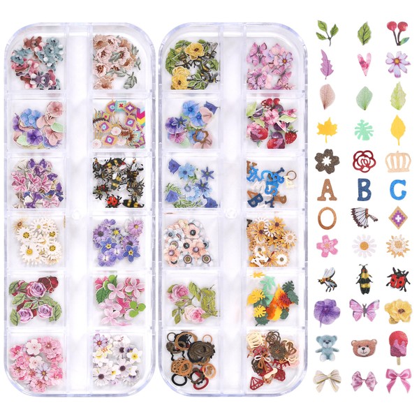 AIPULIDUO 600Pcs 3D Flower Nail Art Charms Bee Bear Sequins