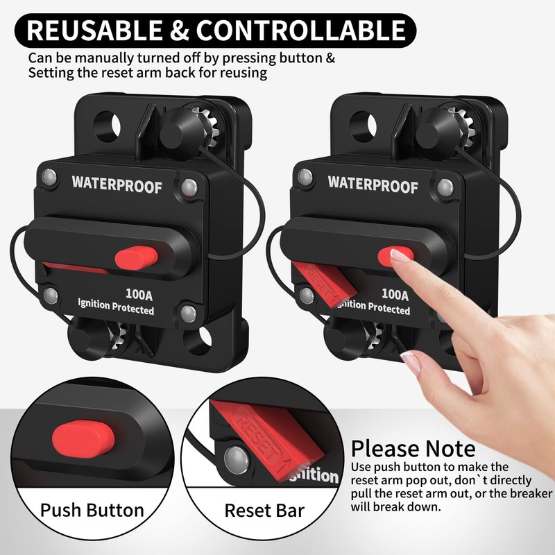 DaierTek 100 Amp Circuit Breaker 12V - 48V, DC 12