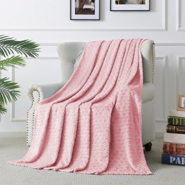FY FIBER HOUSE Fleece Cuddly Blankets with Snake Line, Extra Soft Fluffy Blankets, Lightweight, Cosy Microfibre Sofa Blanket / Wool Blanket for Office, Armchair and Camping, 130 x 150 cm, Pink