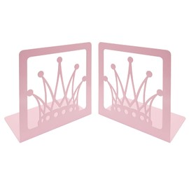 1 Pair Pink Crown Bookends,Metal Book End Hollow Unique King Queen Royal Crown Nonskid Iron Desk Organizer Holder for Kid Girl Student Bookshelf Divider Home Library School Office Décor