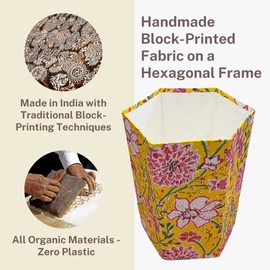 Fern Trail 3.3 Gallon Waste Basket | Small Decorative Block Printed Trash Can | Living Room, Bedroom, Bathroom | Eco Friendly and Plastic Free