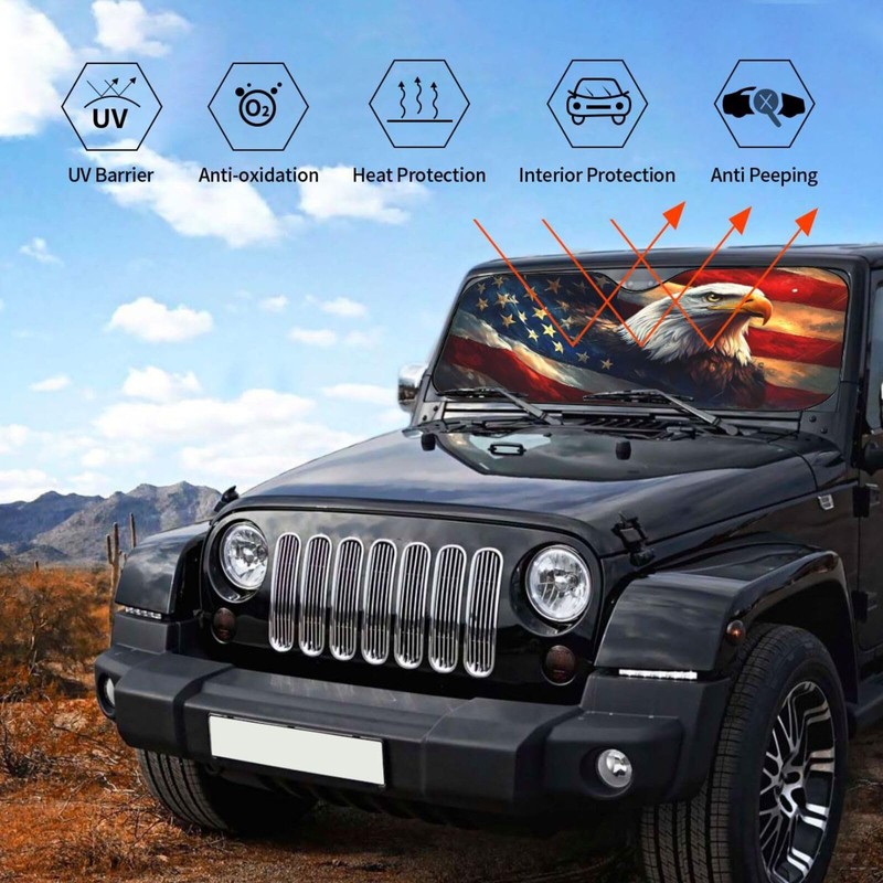 American Flag Car Sun Shade Windshield Sunshade Foldable Front Window
