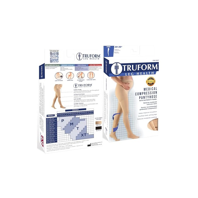 Truform 20-30 Mmhg Maternity Compression Pantyhose, Tummy Support For Pregnant