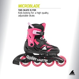 Rollerblade Microblade Kid's Adjustable Fitness Inline Skate, Pink/Black, Youth Performance Inline Skates
