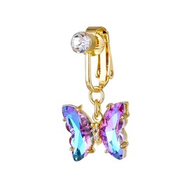 Niaspi Colorful Butterfly Fake Belly Button Ring for Women 18K Gold Plated Stainless Steel Non Piercing Clip On Belly Navel Ring Dainty Fake Belly Jewelry, Stainless Steel, cubic zirconia