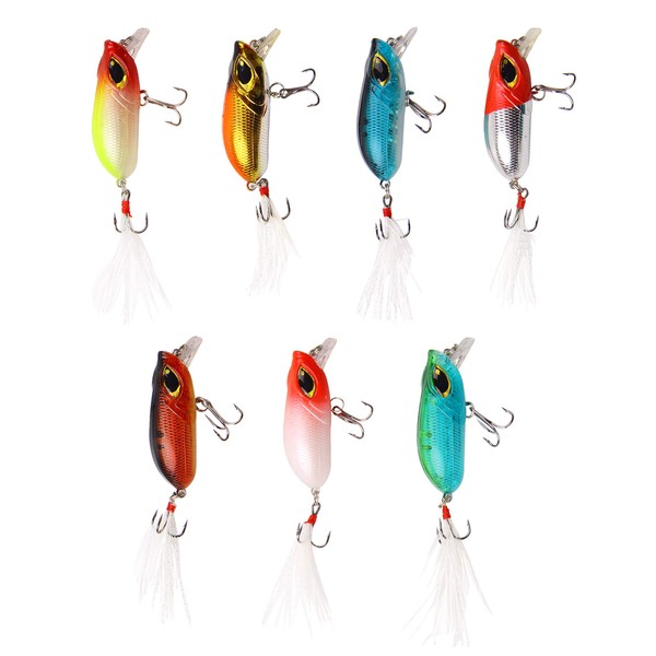 Bass Fishing Lures Kit, Minnow CrankBait VIB Pencil Popper Sinking Wobbler Hard Bait Topwater Lures for Bass Trout Walleye Redfish Freshwater Saltwater (7pcs Lures)