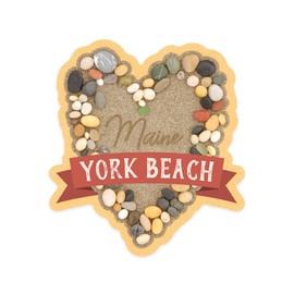 Die Cut Sticker York Beach, Maine, Stone Heart On Sand, Contour Vinyl Sticker 1 to 3 inches (Waterproof Decal for Cars, Water Bottles, Laptops, Coolers), Small