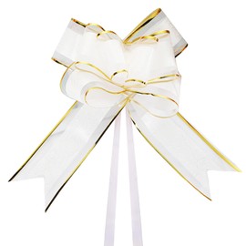 AWOCAN 10PCS Pull Bows for Gift Wrapping Large Organza Gift Wrapping Pull Bows Bulk for Presents Package Christmas Wedding Baskets Party Decor (white)