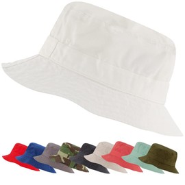 Bucket Hat for Kids and Adults Garment Washed Cotton Lightweight Packable Cute Bucket Hats for Beach Sun Summer Travel (White, Medium/Large)
