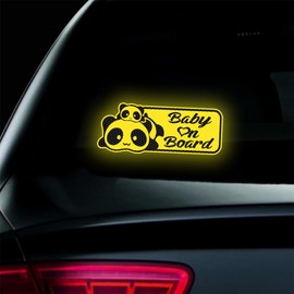 Iprokiu High Intensity Reflective Cute Panda Baby on Board Car Sticker Kids on Board Car Bumper Window Decal Safety Warning Sign Waterproof Baby in Car Bumper Sticker (Yellow)