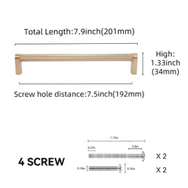 POVEFONK 10 Pack 7-1/2 inch(192mm) Champagne Copper Kitchen Cabinet Handles Knurled Cabinet Pulls Gold Drawer Pulls Kitchen Cabinet Hardware Kitchen Handles Drawer Pulls Dresser Handles