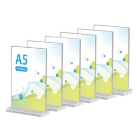 FOGARI Pack of 5 A5 Acrylic Table Stands - Transparent Menu Holder, Document Stand for Office, Restaurant and Hotel, Ideal for Presentation on Tables