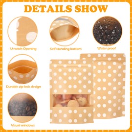 Geosar 240 Pcs Kraft Bags with Window Bulk Kraft Stand Up Reusable Paper Bags Food Storage Pouches for Home Shop Packaging, 7 x 10 Inch(Origin)