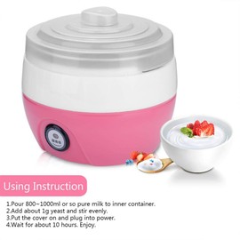 1L Stainless Steel Inner Container Digital Yogurt Machine, DIY Maker Yogurt Maker Machine, for Home Kitchen(Pink)