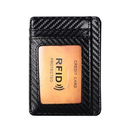 Cupimatch Wallet for Men, Credit Card Holder, RFID Blocking with 1 Photo Pocket, 4 Card Slots, 2 Hidden Compartments, Wallet, Carbon fibre leather