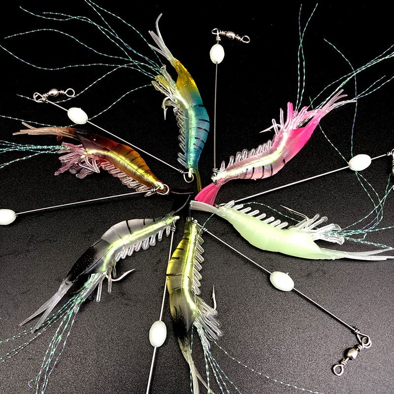 AIMALL 6PCS Soft Plastic Fishing Lures Tackle Prawn Shrimp, Glow