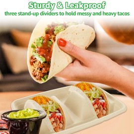 JMIATRY 100PCS Disposable Taco Holder Disposable Taco Plates with 3 Dividers Pulp Fiber Paper Tacos Holders Tacoes Plate Disposables - Great for Tacos Tuesday Party