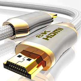 BHW HDMI Cable 2.1 Fibre Optic - 8K 120Hz - 4k 240Hz HDR10+ 3D eARC CEC HDCP 2.3 Optical Ultra High Speed Gold-Plated Contacts Fibre Optic Cable with Zinc Alloy Connector Kink Protection, Black