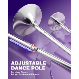 PYY Dance Pole for Home - Adjustable & Portable Dancing Pole for Gym Studio Pub, 45mm Chrome Finish, Spinning & Static Modes, Remote LED Lights, No Drilling Required, Fits 88"-108" Ceilings