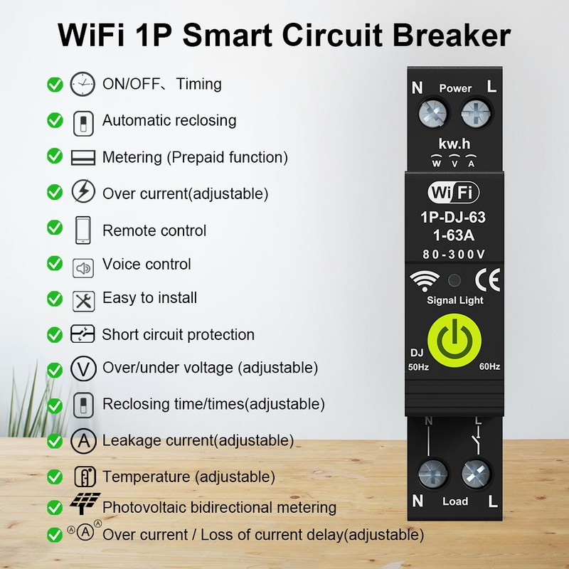 Tuya WiFi Intelligent Circuit Breaker ON OFF Timing Photovoltaic Bidirectional
