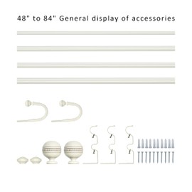 eTeckram 1" Double Curtain Rod with Sable Finials and holdbacks (48‘’-84‘’, Weathered white)