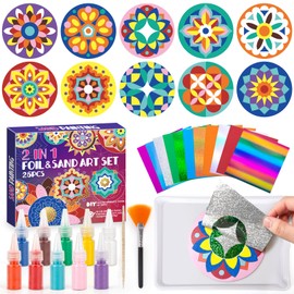 TENYEAH Foil Fun & Sand Art Kit for Kids, 2 in 1 Mandala Foil Arts and Sand Painting Pictures Coloring Kits, DIY Crafts Gifts for Girls and Boys Ages 4-8