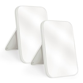 Yatnks 2Pcs Table Desk Vanity 8-Inch Makeup Mirror, Simple Portable Travel Mirror with Stand, Standing and Wall Hanging Dual-use White