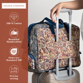 Maison d' Hermine Weekender Bags for Women Cotton Quilted Duffel Overnight Luggage Weekend Bag for Men Gym Sports Gifts Travel Business Travellers Family Trip (Kerala - Blue)