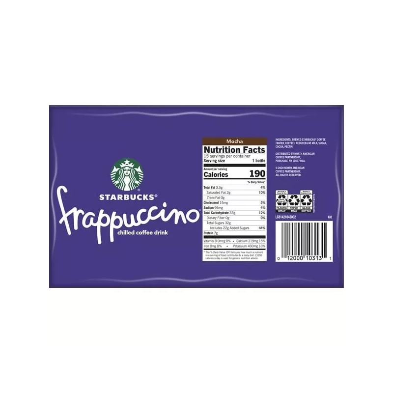 Starbucks Frappuccino Mocha Iced Coffee, 9.5 Oz, 15 Pack Bottles