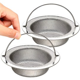 2 Pieces Stainless Steel Sink Filter - Drain Strainer with Handle, Anti-Blocking for Kitchen and Bathroom, Anti-Overflow Grid for Sink, Shower and Sink (11cm x 2cm)