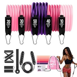FINYQBET Ligas de Resistencia para Ejercicio 18PCS(Bandas+Bandas Pierna+Asas+Tobilleras+Anclaje), Resistencia Combinable hasta 100 LB (45 kg), Bolsa P