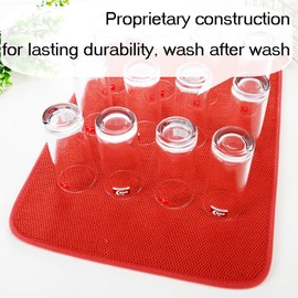 Dish Drying Mat, Highly Absorbent Microfiber Kitchen Counter Mat, Dish Drying Pad Draining and Drying Mat for Dishes, Utensils, Pots and Pans,Household Kitchen Utensils, Large 15" x 20", Red
