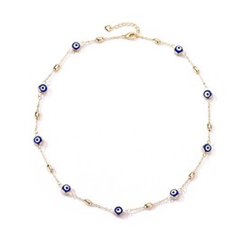 UOOANUO 14K Gold Plated Evil Eye Necklace Protection Choker Necklaces (14K Gold-Blue)