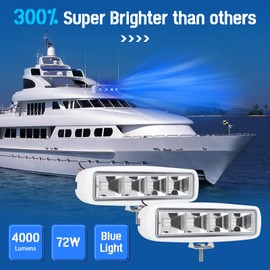 Goottan Waterproof Led Boat Lights, Blue Light, 72W Deck Dock Marine Lights 4000 LMS 120°Flood Light for Boat Pontoon,Fishing (Blue light 2PCS)