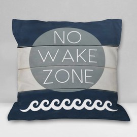 Burosev No Wake Zone Nursery Soft Throw Pillow Cover, Coastal Lake Quote Decorative Pillowcase, Nautical Nursery Lake House Decor Decorations for Home Bedroom Couch Sofa Baby Room(18x 18 Inch)