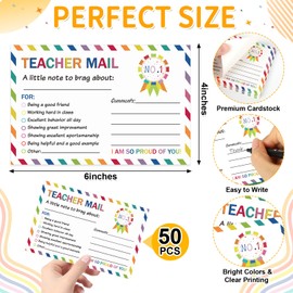 50Pcs Teacher Mail Notes to Parents, Happy Mail Postcards Preschool Elementary Classroom Must Haves, Good Behavior Incentive Motivational Cards to Send Home for Kindergarten School Teacher Supplies