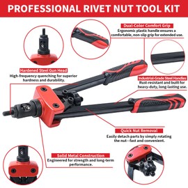 GARGENTOL 14" Rivet Nut Tool Kit, Professional Rivnut Tool Gun with 6 Metric Mandrels, 50pcs Rivnuts, Heavy-Duty Hand Riveter Set for Automotive & Sheet Metal, with Rugged Storage Case