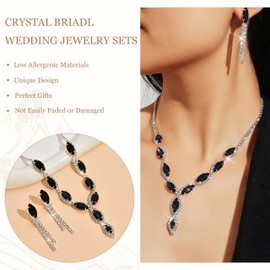 Wedding Jewelry Sets for Brides Costume Jewelry for Women Prom Earrings Necklace Bracelet Set Elegant Crystal Necklace Earrings Bracelet Bridal Wedding Prom Costume Jewelry Sets Bridesmaid Elegant Prom Necklace Earrings Bracelet Sets Gifts (Black Set)