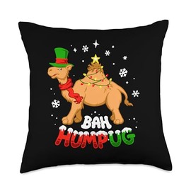 Bah HUMPug! Scrooge Holiday Christmas Carol Camel Bah Hump UG Cute Funny Camel Animal Christmas Ba Humbug Xmas Throw Pillow, 18x18, Multicolor