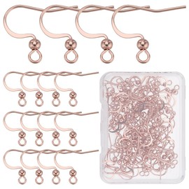 SUNNYCLUE 1 Box 100Pcs Stainless Steel Earring Hooks Rose Gold Fish Hook Ear Wires Hypoallergenic Earring Findings Bulk French Hook Earring Wires with Openable Loops for Jewelry Making DIY Supplies